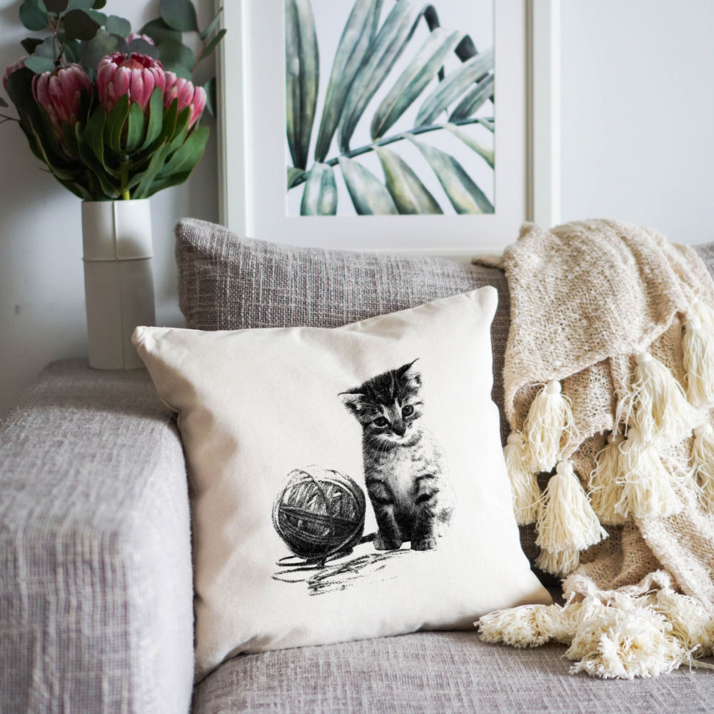 Cat with Yarn Cushion
