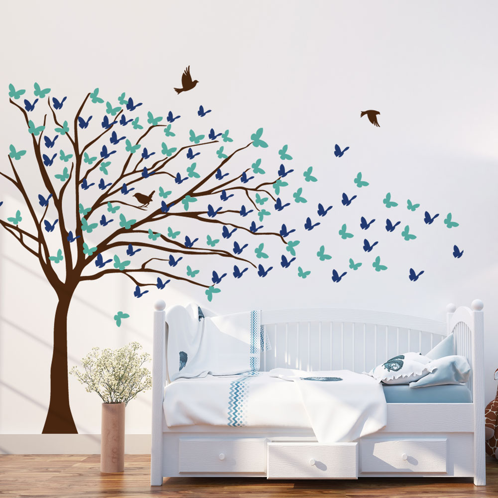 Nature: Butterflies Blowing Tree Wall Decal - Vinyldesign
