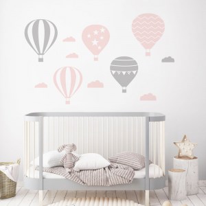 Air Balloons Wall Decal in Grey and Pink