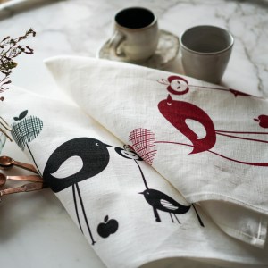 Birds & Apple Tea Towel