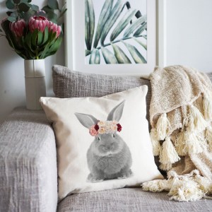 Bunny with Flowers Cushion Cover
