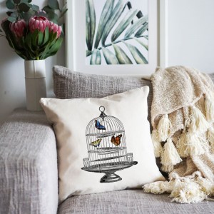 Birdcage with Butterflies Cushion