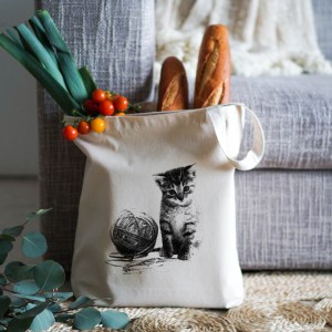 Cat with Yarn Tote Bag