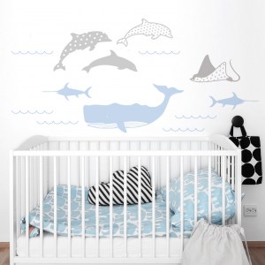 Sea Animals Wall Decal in Powder blue and Grey