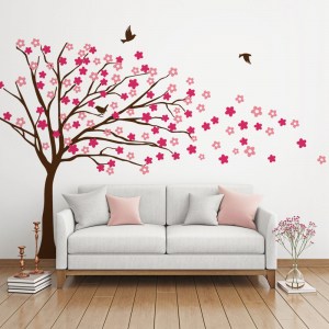 Blowing Tree with Flowers Wall Decal