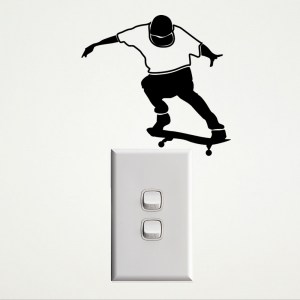 Skateboarder wall sticker for power points and light switches